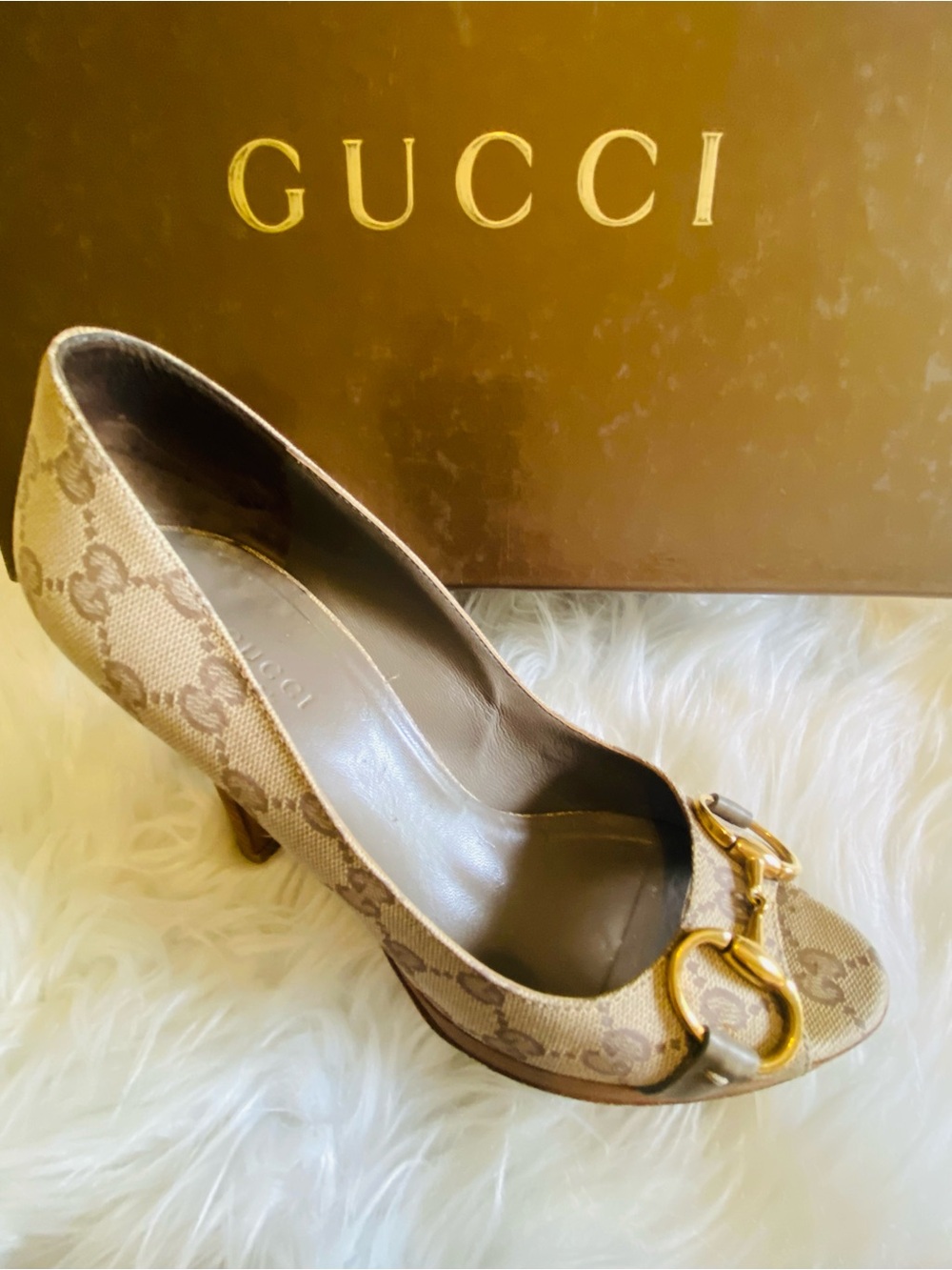 🛍️Gucci Authentic Horsebit Canvas Peep-Toe Pumps & All Original Packaging - Picture 17 of 17